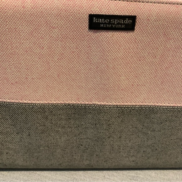 KATE SPADE PINK GREY HANDBAG MEDIUM SATCHEL PURSE FABRIC, CLASSIC STYLE - Picture 3 of 16